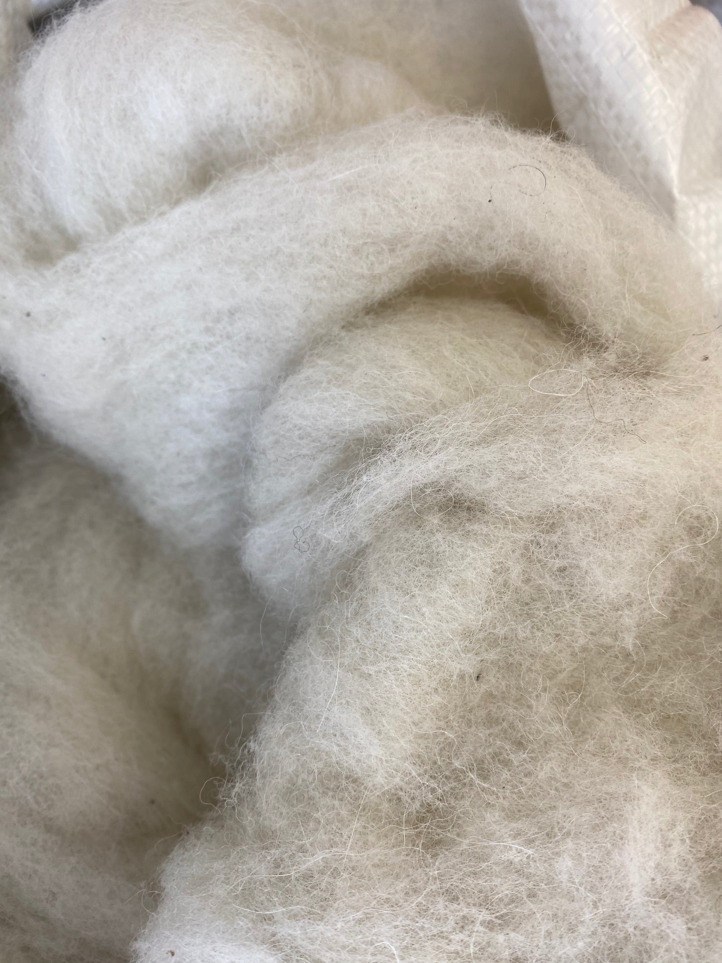 Close-up of Elchies Farm felted wool in the colour 'Natural'.